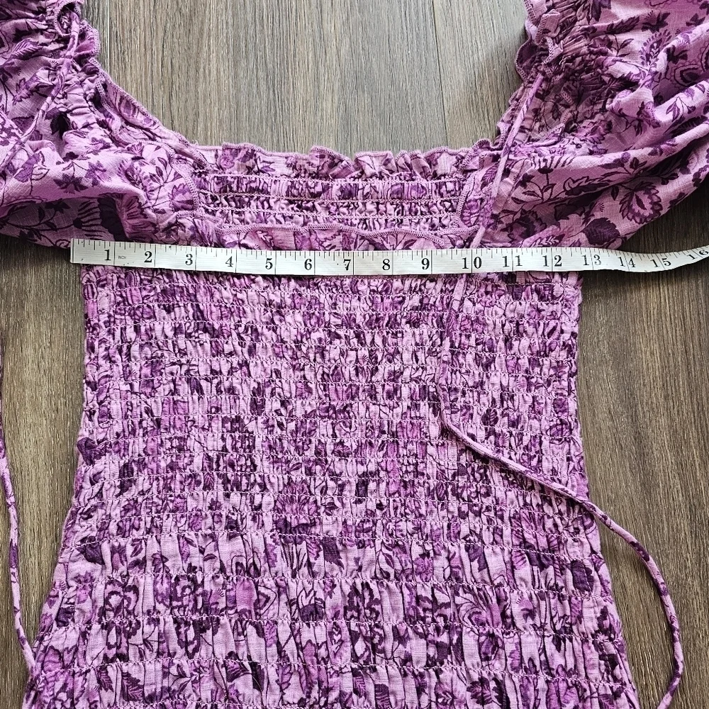 Free People Smock It to Me Mini Dress Sz XS Purple Floral Boho, Whimsycore,
